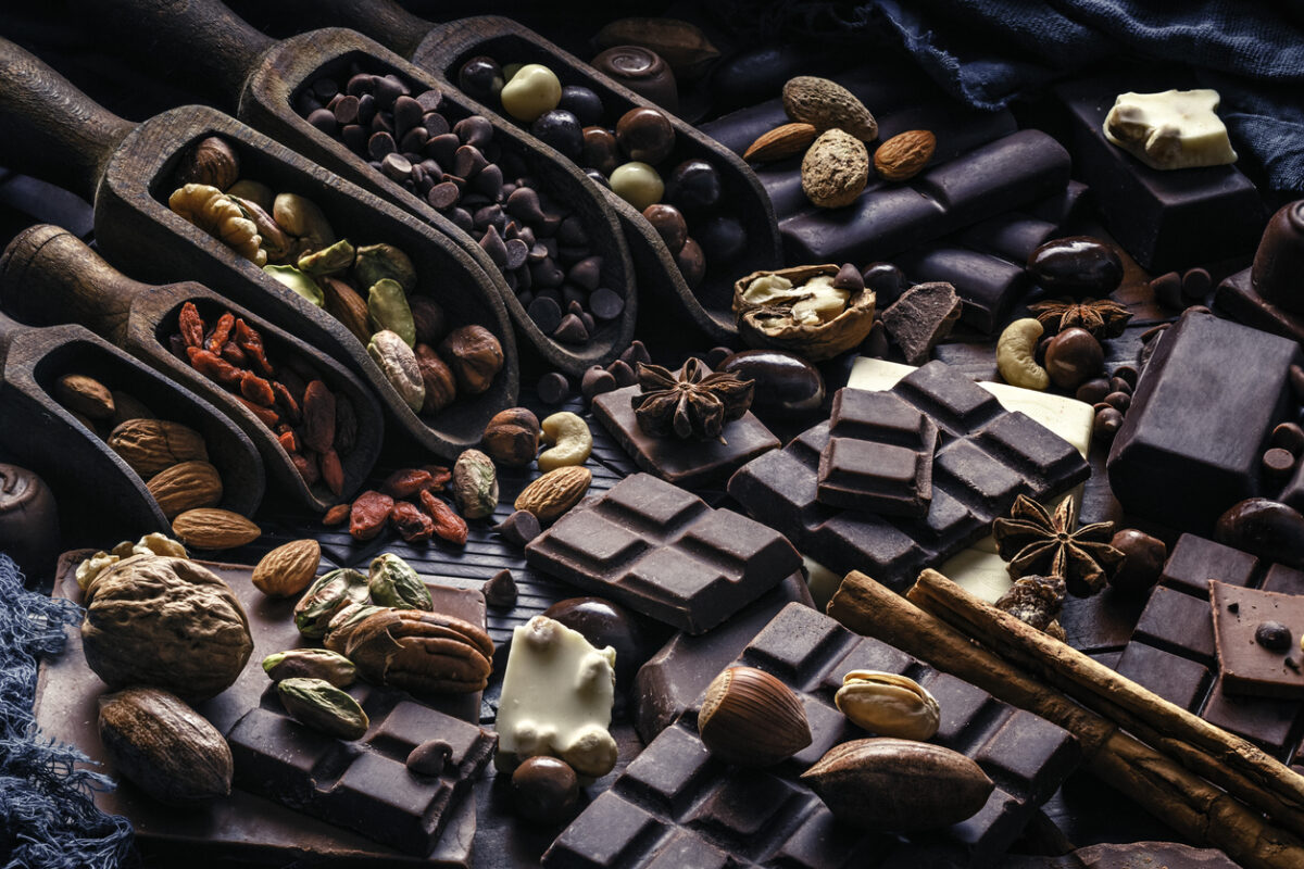 Assorted chocolate, nuts and dried fruit