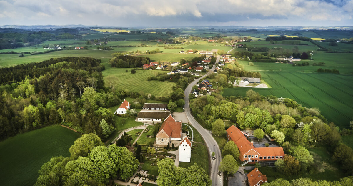 danish countryside town aerial shot