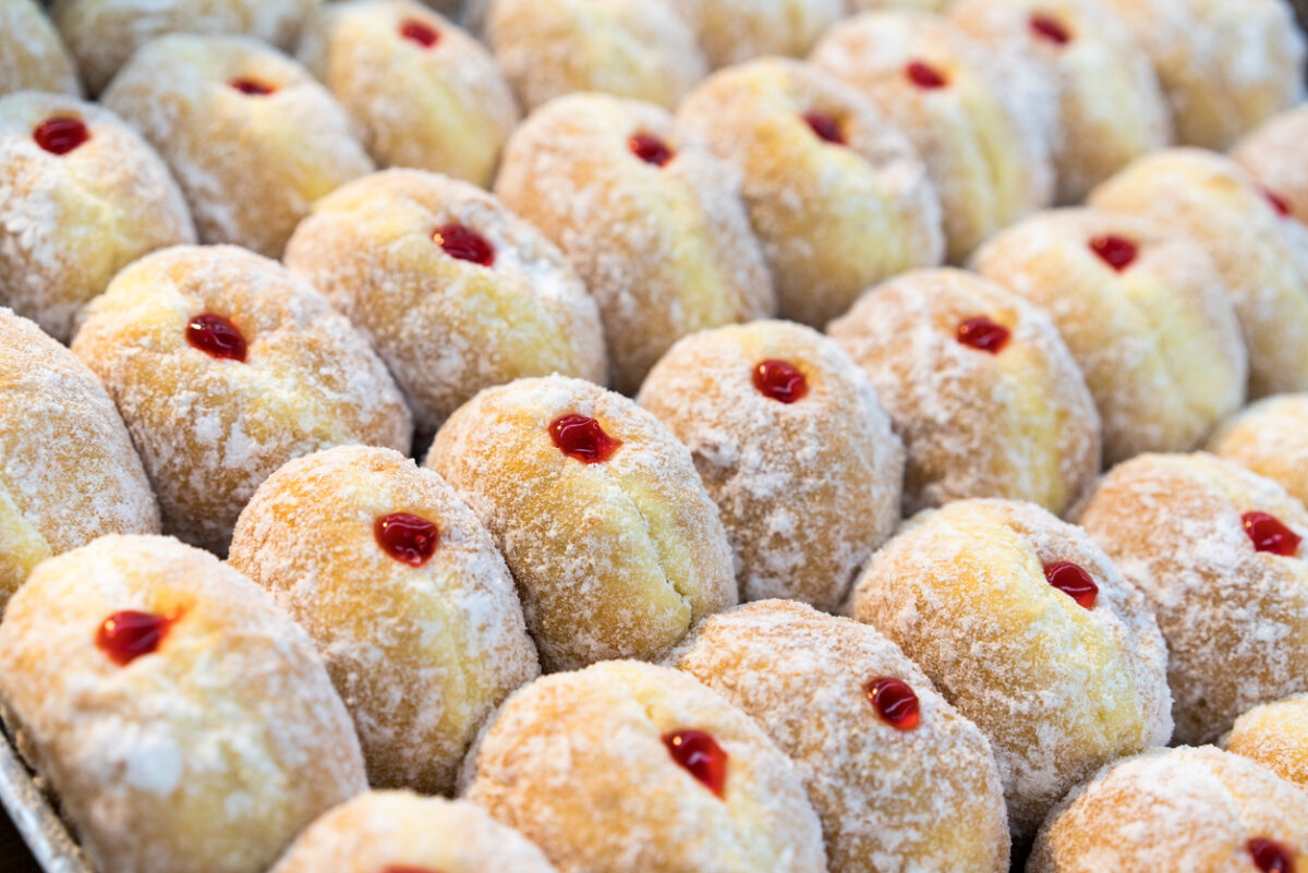 rows of jam-filled donuts