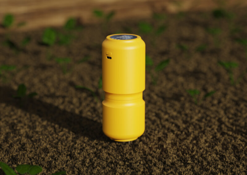 yellow cylinder object on soil ground
