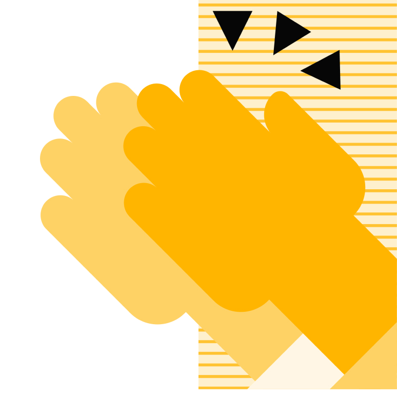 yellow and white illustration of two hands on an applause