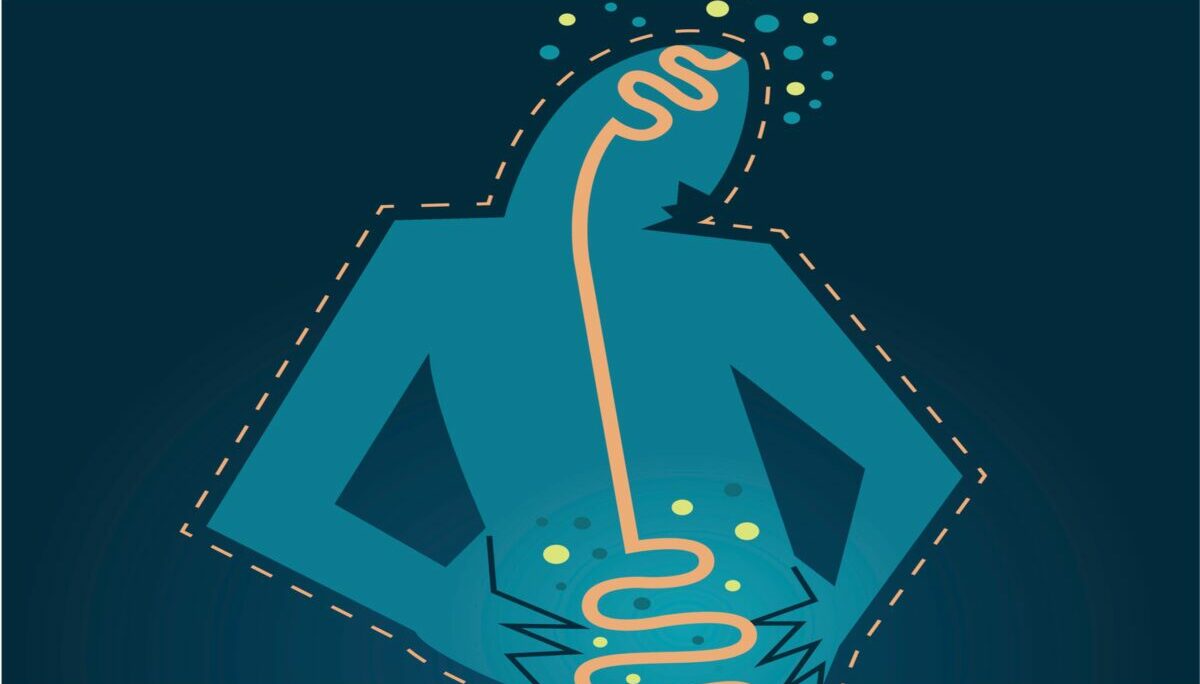 cartoon of human with digestive system to illustrate probiotics benefits