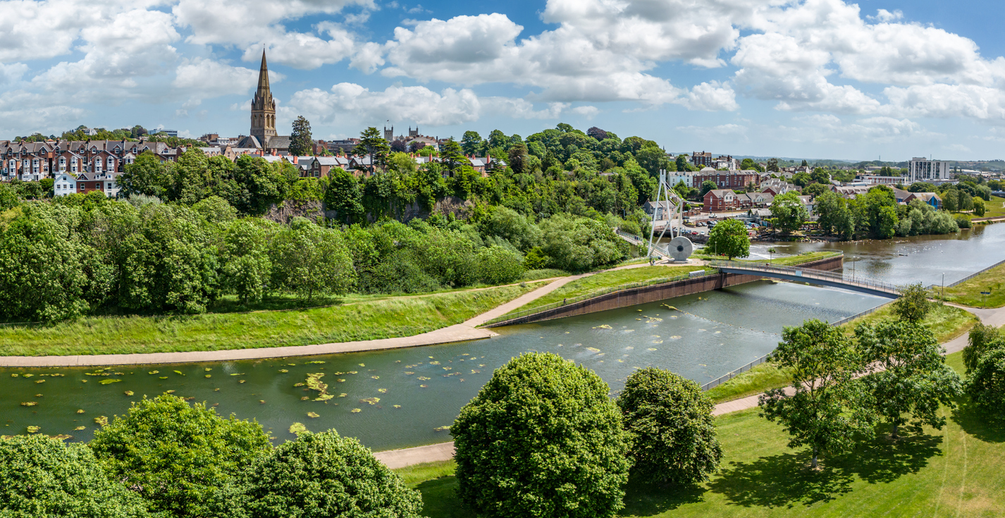 aerial shot of Exeter with lots of greenery