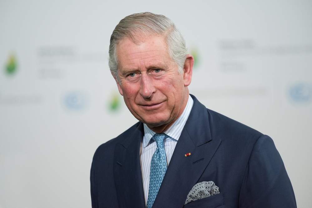 King Charles the Third in a business suit looking towards the camera