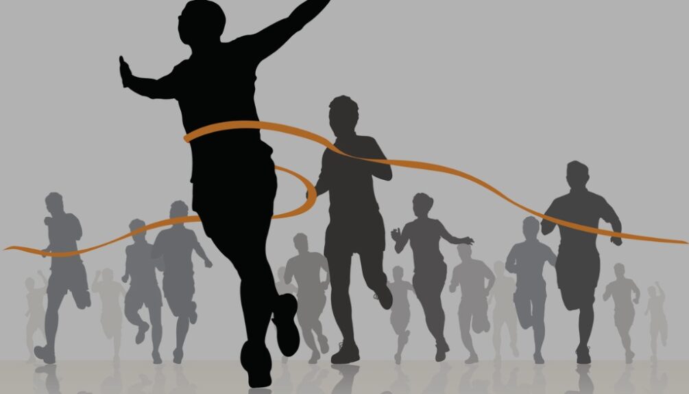 illustration of person crossing the finishing line