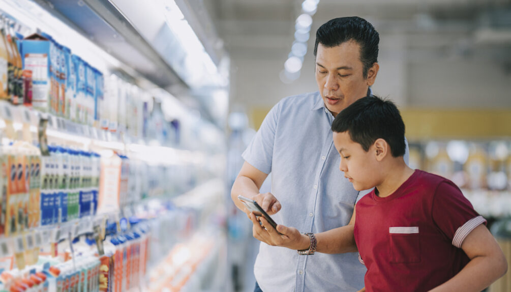 Father and son at the supermarket