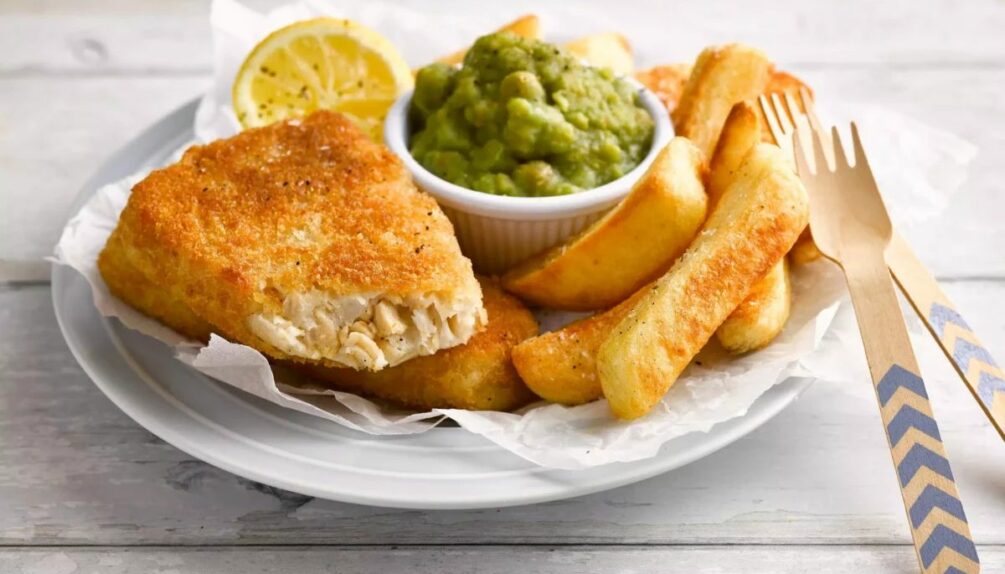 fish and chips with mushy peas