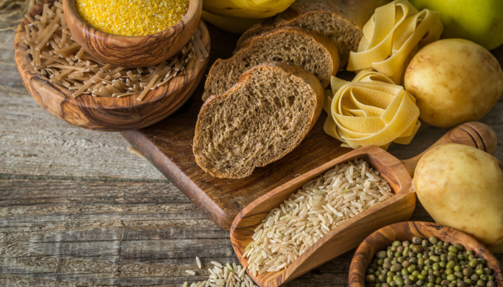 Selection of carbohydrates on wood background