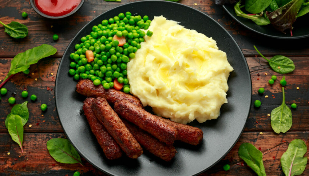 plant-based sausage and mash