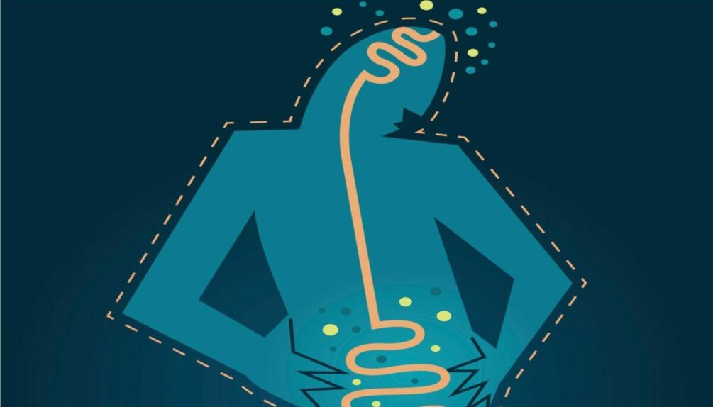 cartoon of human with digestive system to illustrate probiotics benefits