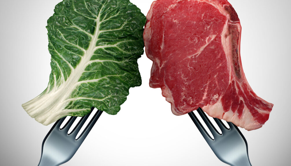 fork with lettuce and fork with meat