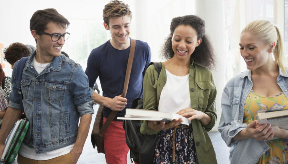 Group of university students talking