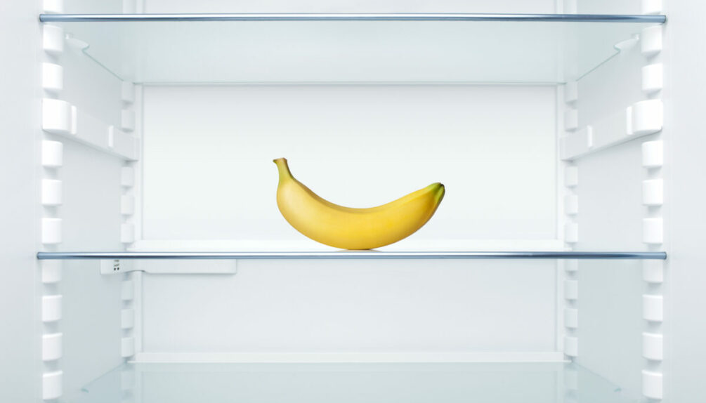 Banana in an empty fridge