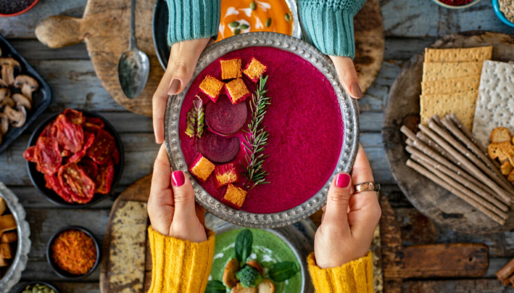 people eating vegan food