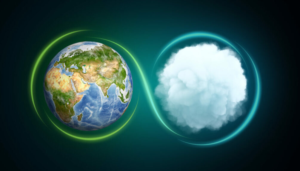 earth next to a white cloud illustration
