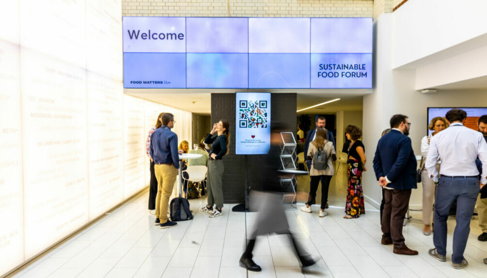 Sustainable Food Forum entrance with attendees