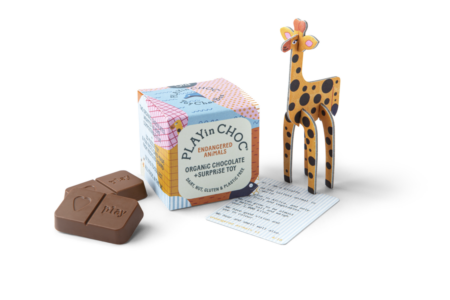 PLAYin Choc box, toy giraffe and chocolate