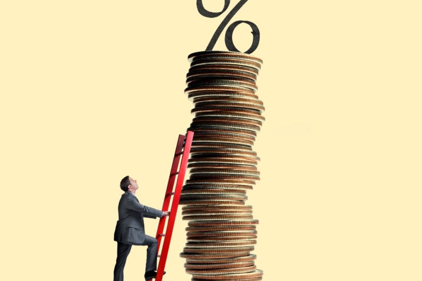 man climbing a ladder and coins